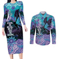 Australia Indigenous Teal Purple Contemporary Aboriginal Art Couples Matching Long Sleeve Bodycon Dress and Long Sleeve Button Shirt Hope Is Real