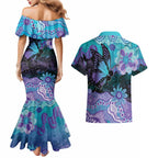Australia Indigenous Teal Purple Contemporary Aboriginal Art Couples Matching Mermaid Dress and Hawaiian Shirt Hope Is Real