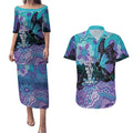 Australia Indigenous Teal Purple Contemporary Aboriginal Art Couples Matching Puletasi and Hawaiian Shirt Hope Is Real