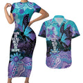 Australia Indigenous Teal Purple Contemporary Aboriginal Art Couples Matching Short Sleeve Bodycon Dress and Hawaiian Shirt Hope Is Real