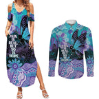 Australia Indigenous Teal Purple Contemporary Aboriginal Art Couples Matching Summer Maxi Dress and Long Sleeve Button Shirt Hope Is Real