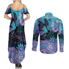 Australia Indigenous Teal Purple Contemporary Aboriginal Art Couples Matching Summer Maxi Dress and Long Sleeve Button Shirt Hope Is Real