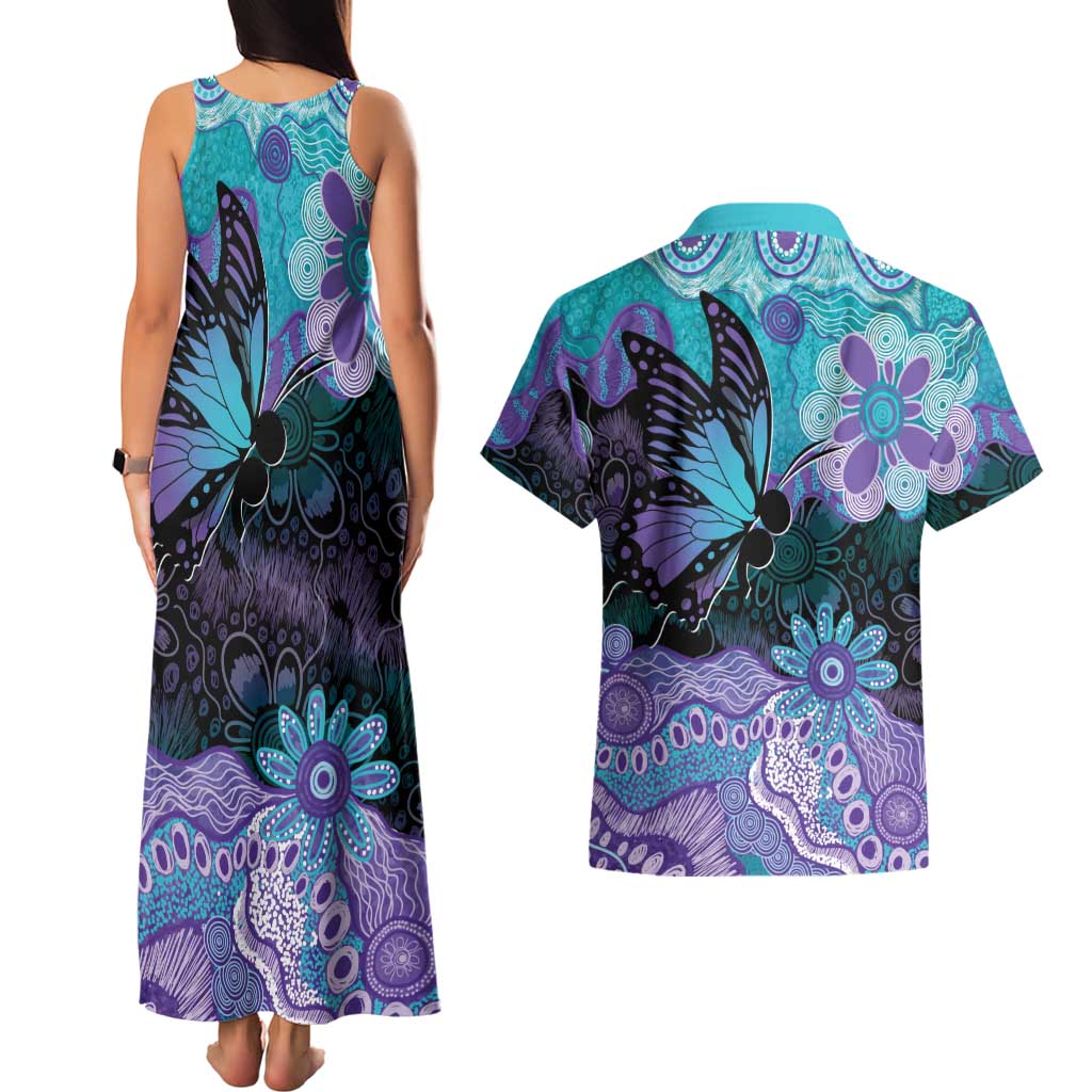 Australia Indigenous Teal Purple Contemporary Aboriginal Art Couples Matching Tank Maxi Dress and Hawaiian Shirt Hope Is Real