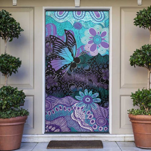 Australia Indigenous Teal Purple Contemporary Aboriginal Art Door Cover Hope Is Real