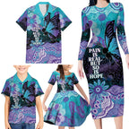 Australia Indigenous Teal Purple Contemporary Aboriginal Art Family Matching Long Sleeve Bodycon Dress and Hawaiian Shirt Hope Is Real