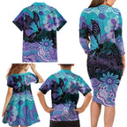 Australia Indigenous Teal Purple Contemporary Aboriginal Art Family Matching Long Sleeve Bodycon Dress and Hawaiian Shirt Hope Is Real