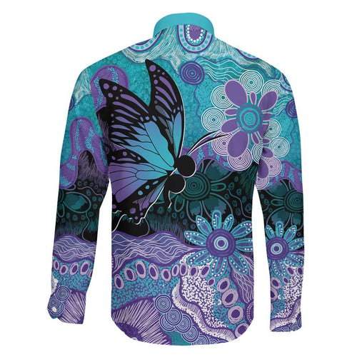Australia Indigenous Teal Purple Contemporary Aboriginal Art Family Matching Long Sleeve Bodycon Dress and Hawaiian Shirt Hope Is Real