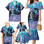 Australia Indigenous Teal Purple Contemporary Aboriginal Art Family Matching Mermaid Dress and Hawaiian Shirt Hope Is Real