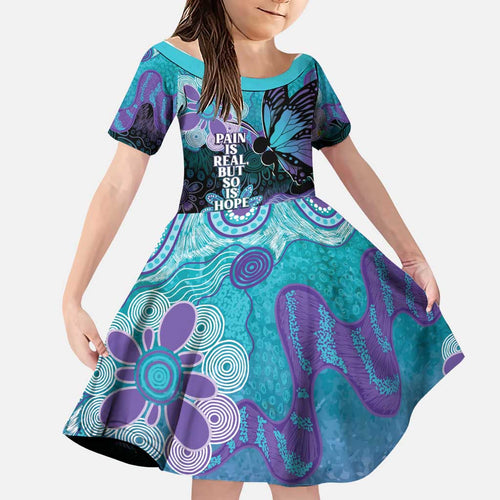 Australia Indigenous Teal Purple Contemporary Aboriginal Art Family Matching Mermaid Dress and Hawaiian Shirt Hope Is Real
