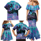 Australia Indigenous Teal Purple Contemporary Aboriginal Art Family Matching Mermaid Dress and Hawaiian Shirt Hope Is Real