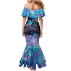Australia Indigenous Teal Purple Contemporary Aboriginal Art Family Matching Mermaid Dress and Hawaiian Shirt Hope Is Real