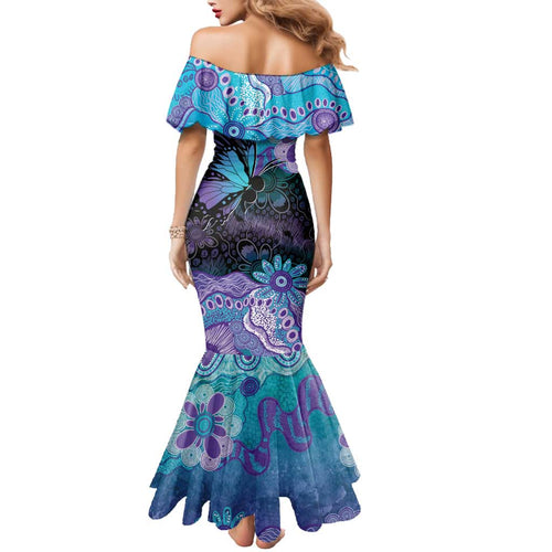 Australia Indigenous Teal Purple Contemporary Aboriginal Art Family Matching Mermaid Dress and Hawaiian Shirt Hope Is Real