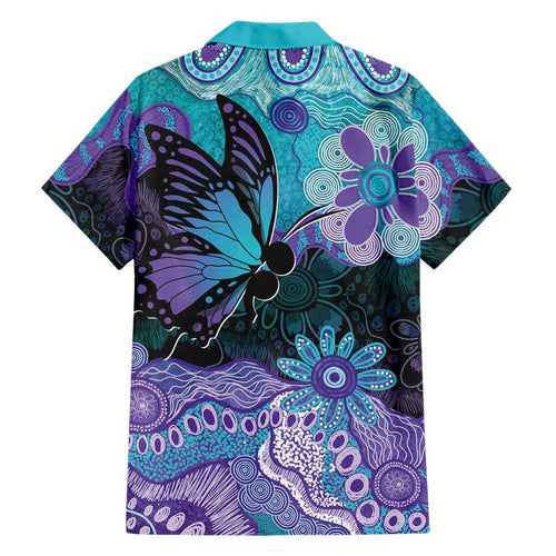 Australia Indigenous Teal Purple Contemporary Aboriginal Art Family Matching Off The Shoulder Long Sleeve Dress and Hawaiian Shirt Hope Is Real