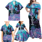 Australia Indigenous Teal Purple Contemporary Aboriginal Art Family Matching Off Shoulder Maxi Dress and Hawaiian Shirt Hope Is Real