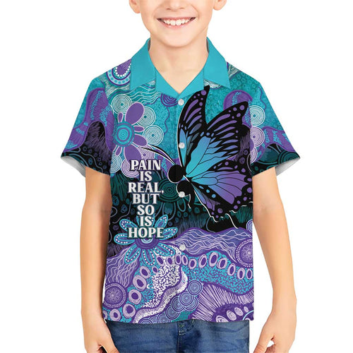 Australia Indigenous Teal Purple Contemporary Aboriginal Art Family Matching Off Shoulder Maxi Dress and Hawaiian Shirt Hope Is Real