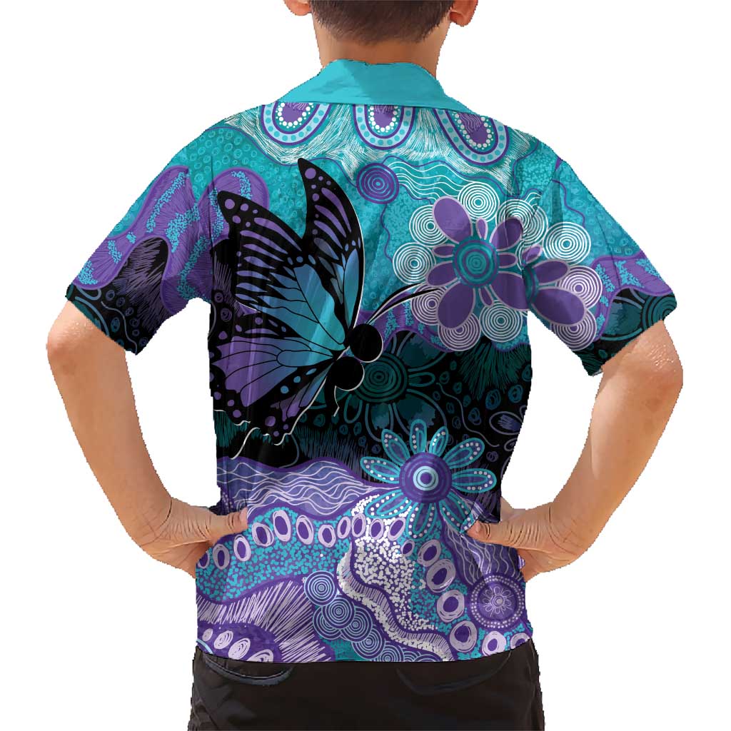 Australia Indigenous Teal Purple Contemporary Aboriginal Art Family Matching Off Shoulder Short Dress and Hawaiian Shirt Hope Is Real