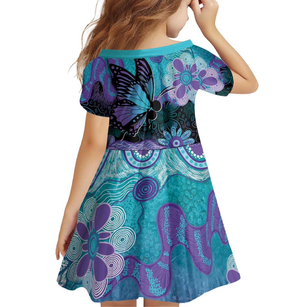 Australia Indigenous Teal Purple Contemporary Aboriginal Art Family Matching Off Shoulder Short Dress and Hawaiian Shirt Hope Is Real