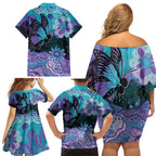 Australia Indigenous Teal Purple Contemporary Aboriginal Art Family Matching Off Shoulder Short Dress and Hawaiian Shirt Hope Is Real