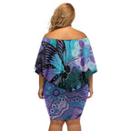 Australia Indigenous Teal Purple Contemporary Aboriginal Art Family Matching Off Shoulder Short Dress and Hawaiian Shirt Hope Is Real