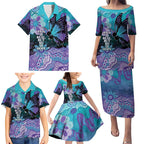 Australia Indigenous Teal Purple Contemporary Aboriginal Art Family Matching Puletasi and Hawaiian Shirt Hope Is Real