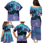 Australia Indigenous Teal Purple Contemporary Aboriginal Art Family Matching Puletasi and Hawaiian Shirt Hope Is Real