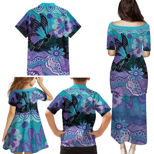 Australia Indigenous Teal Purple Contemporary Aboriginal Art Family Matching Puletasi and Hawaiian Shirt Hope Is Real