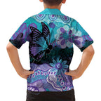 Australia Indigenous Teal Purple Contemporary Aboriginal Art Family Matching Short Sleeve Bodycon Dress and Hawaiian Shirt Hope Is Real