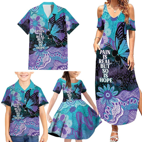 Australia Indigenous Teal Purple Contemporary Aboriginal Art Family Matching Summer Maxi Dress and Hawaiian Shirt Hope Is Real