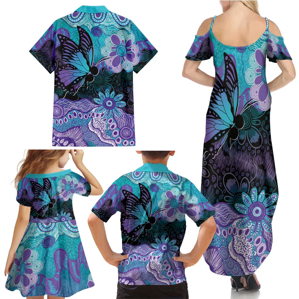 Australia Indigenous Teal Purple Contemporary Aboriginal Art Family Matching Summer Maxi Dress and Hawaiian Shirt Hope Is Real