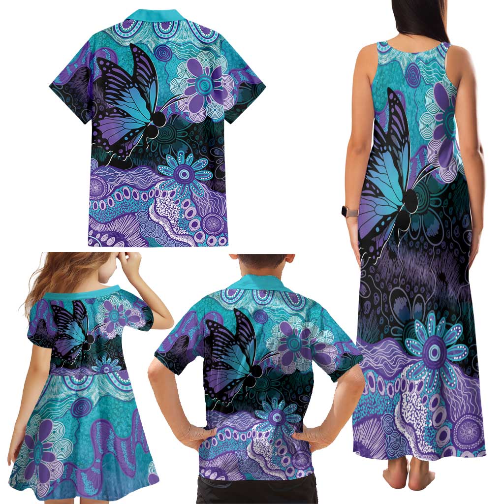 Australia Indigenous Teal Purple Contemporary Aboriginal Art Family Matching Tank Maxi Dress and Hawaiian Shirt Hope Is Real