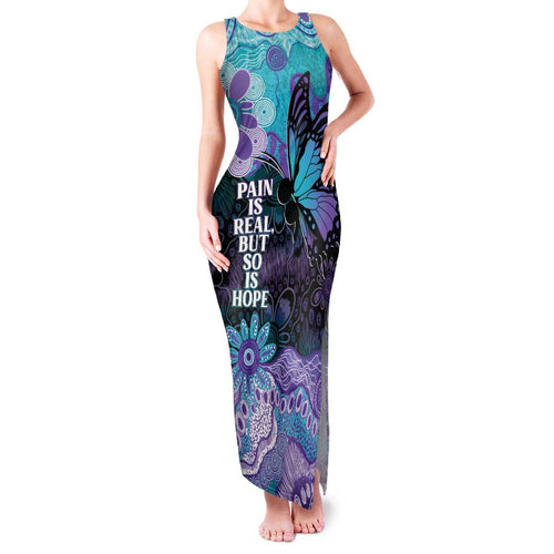 Australia Indigenous Teal Purple Contemporary Aboriginal Art Family Matching Tank Maxi Dress and Hawaiian Shirt Hope Is Real
