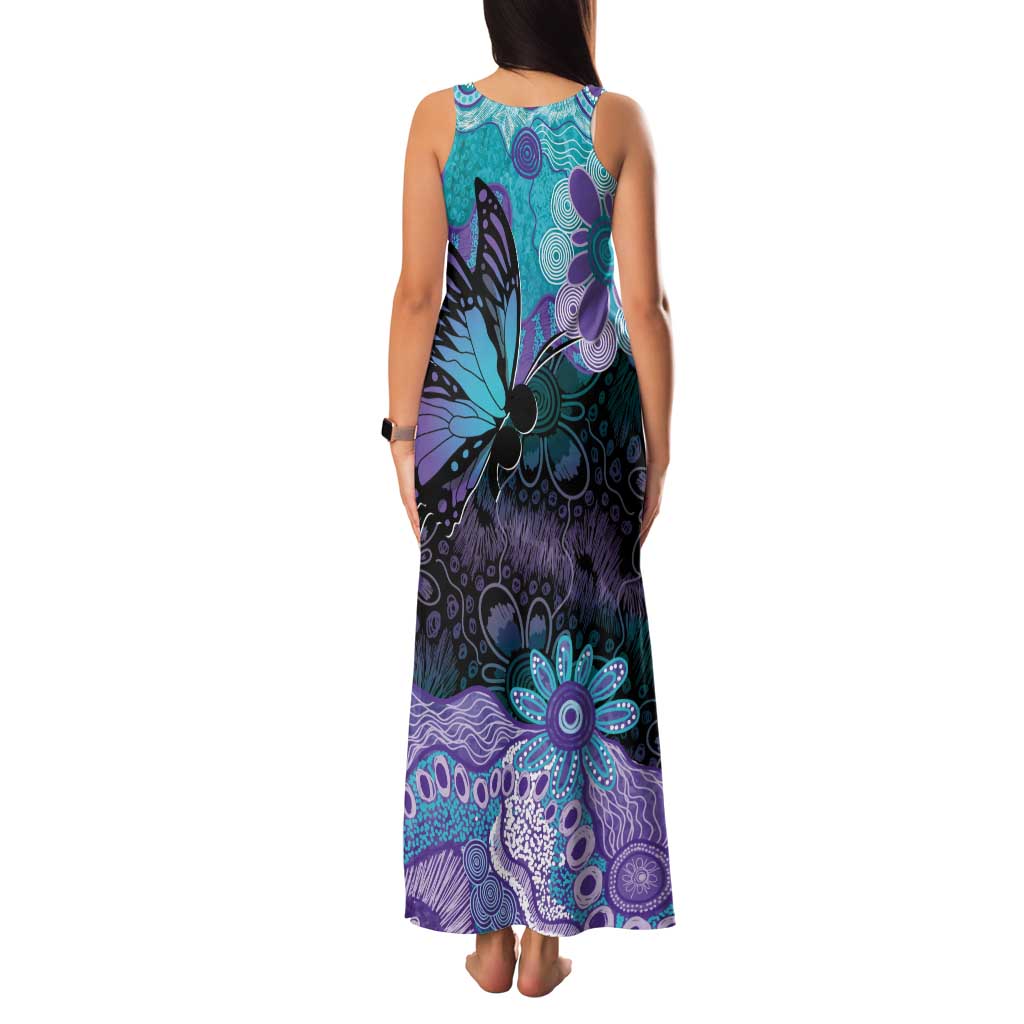 Australia Indigenous Teal Purple Contemporary Aboriginal Art Family Matching Tank Maxi Dress and Hawaiian Shirt Hope Is Real