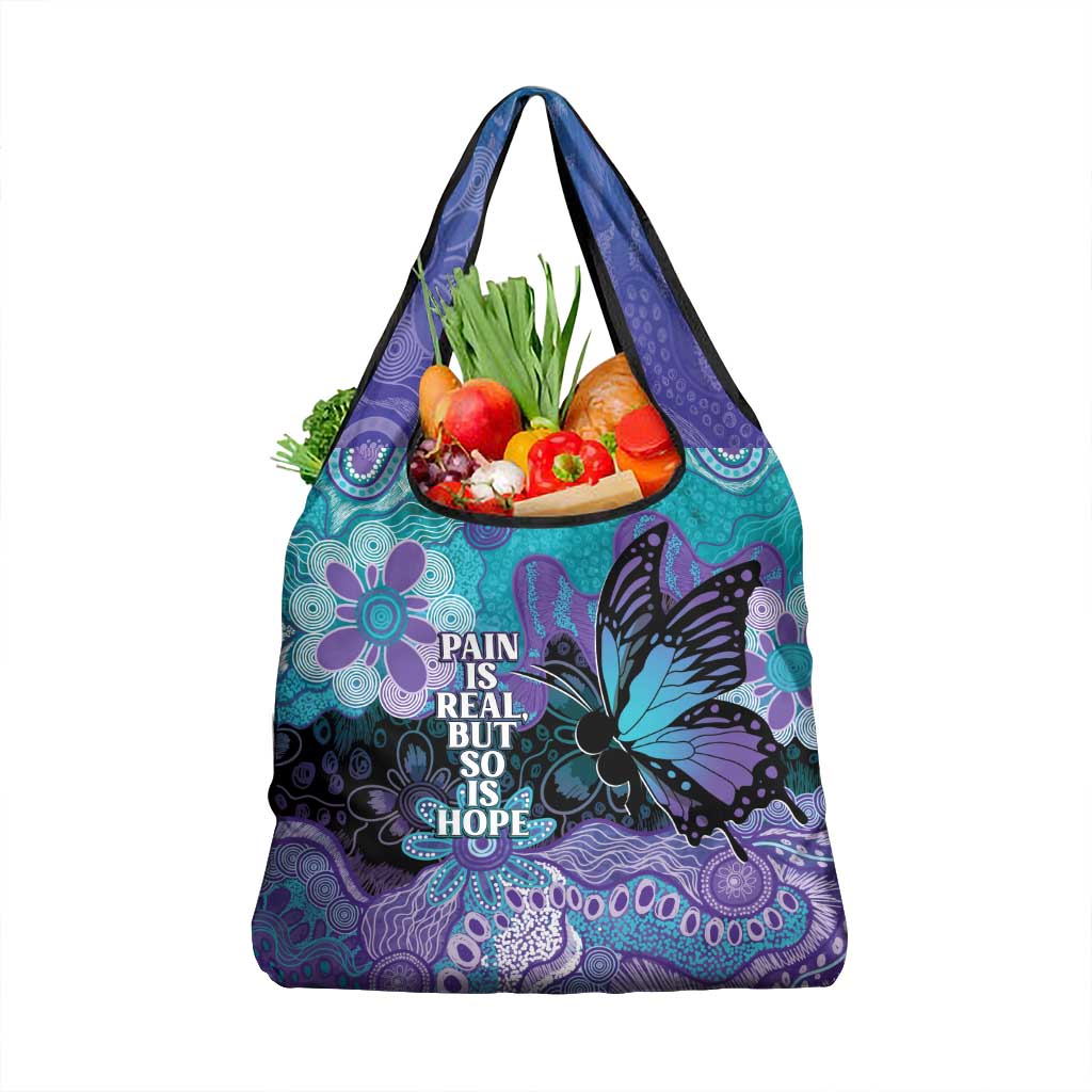 Australia Indigenous Teal Purple Contemporary Aboriginal Art Grocery Bag Hope Is Real