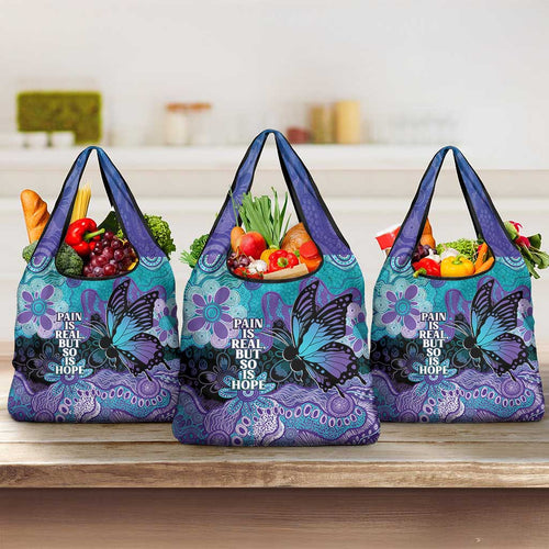 Australia Indigenous Teal Purple Contemporary Aboriginal Art Grocery Bag Hope Is Real