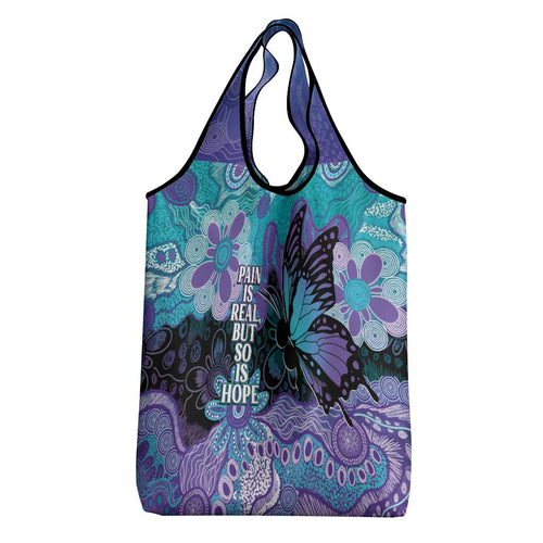 Australia Indigenous Teal Purple Contemporary Aboriginal Art Grocery Bag Hope Is Real