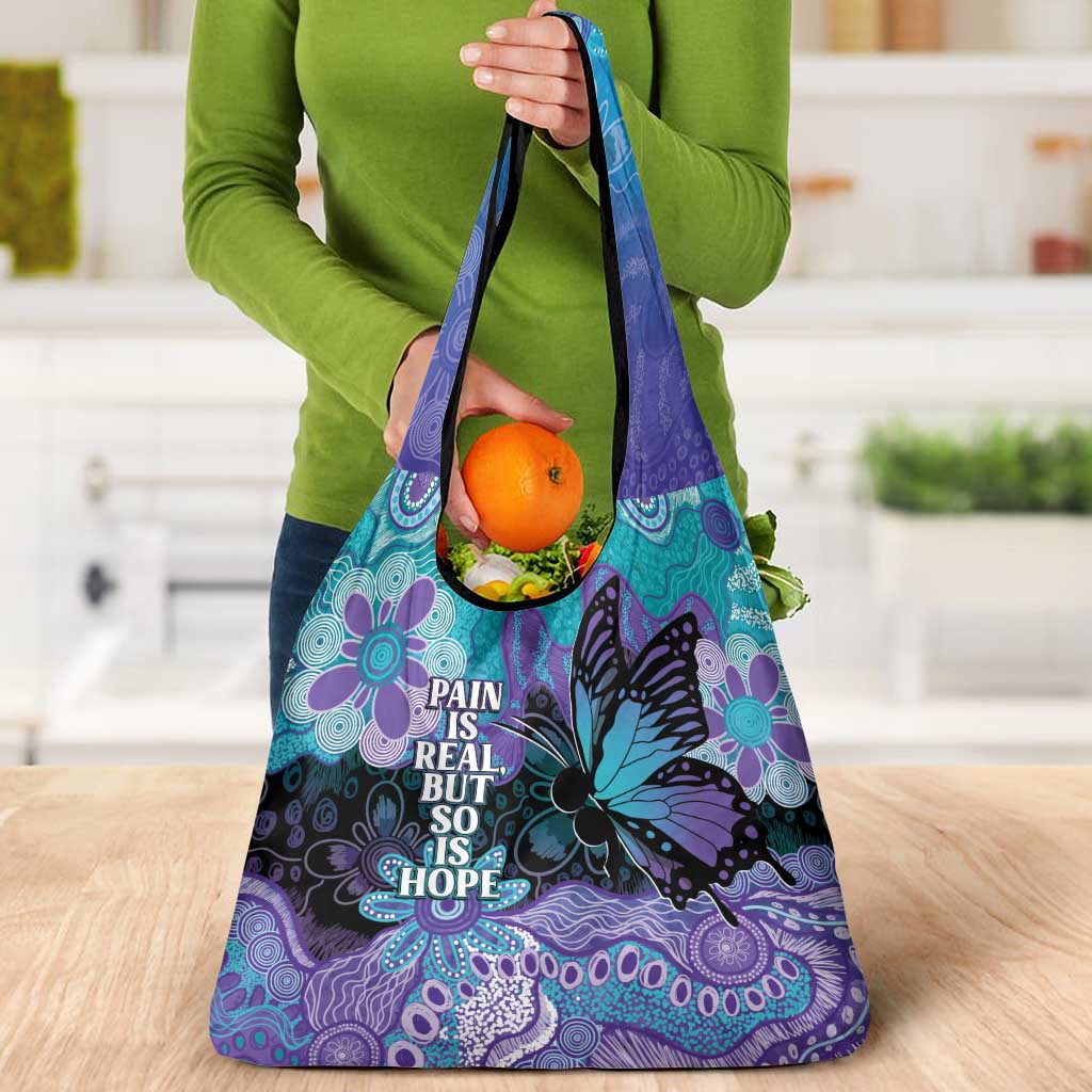 Australia Indigenous Teal Purple Contemporary Aboriginal Art Grocery Bag Hope Is Real