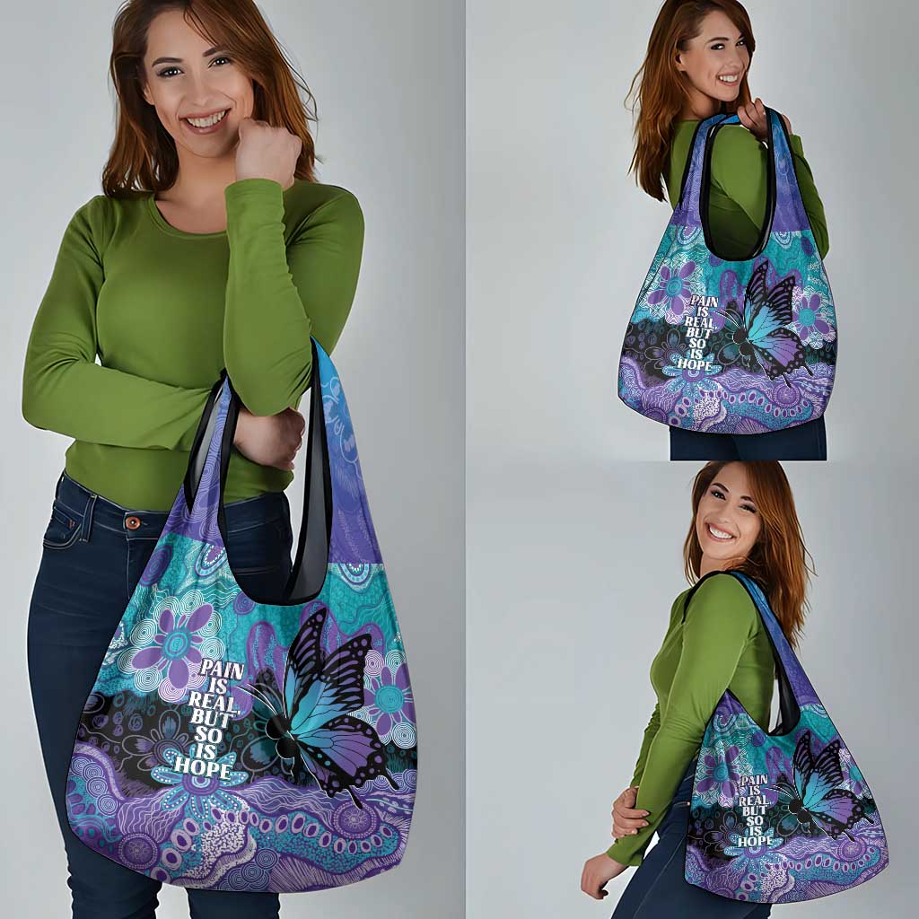 Australia Indigenous Teal Purple Contemporary Aboriginal Art Grocery Bag Hope Is Real