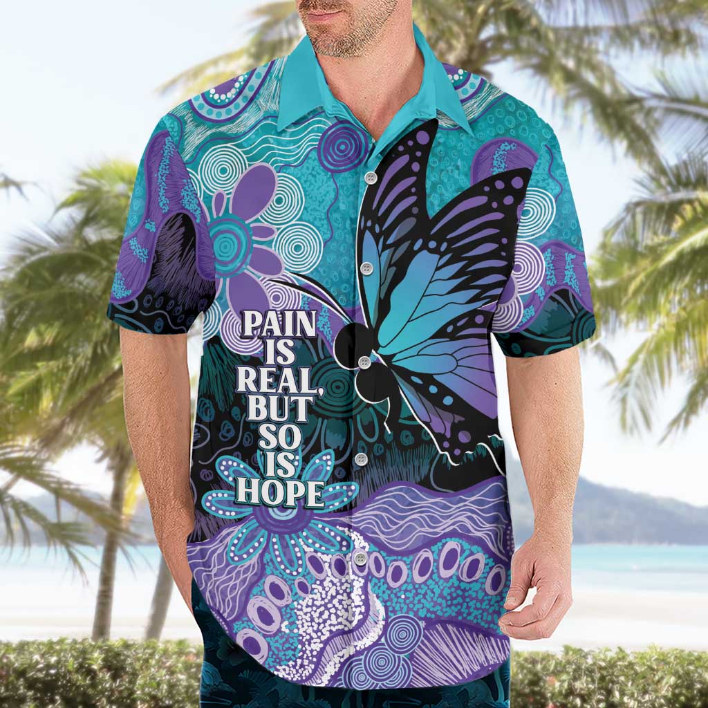 Australia Indigenous Teal Purple Contemporary Aboriginal Art Hawaiian Shirt Hope Is Real