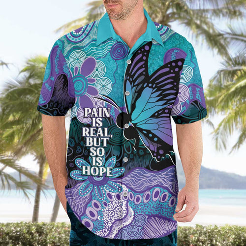 Australia Indigenous Teal Purple Contemporary Aboriginal Art Hawaiian Shirt Hope Is Real
