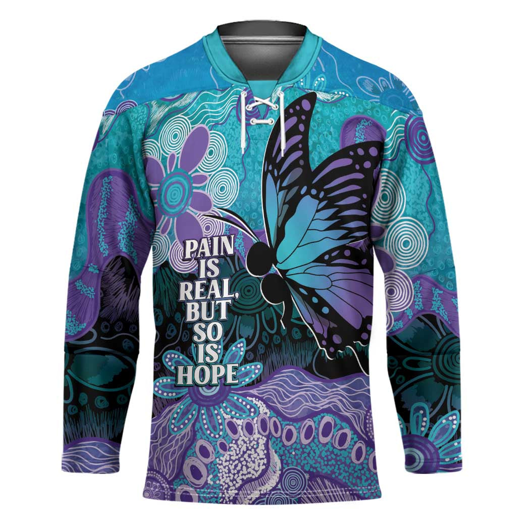 Australia Indigenous Teal Purple Contemporary Aboriginal Art Hockey Jersey Hope Is Real
