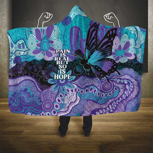 Australia Indigenous Teal Purple Contemporary Aboriginal Art Hooded Blanket Hope Is Real