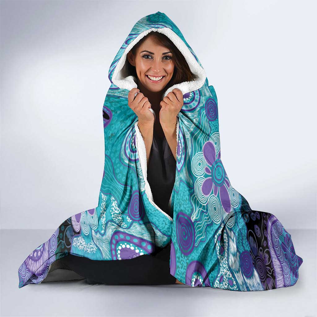 Australia Indigenous Teal Purple Contemporary Aboriginal Art Hooded Blanket Hope Is Real