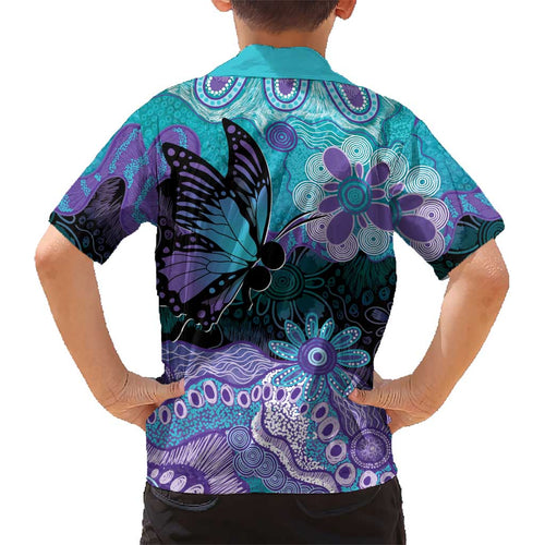 Australia Indigenous Teal Purple Contemporary Aboriginal Art Kid Hawaiian Shirt Hope Is Real