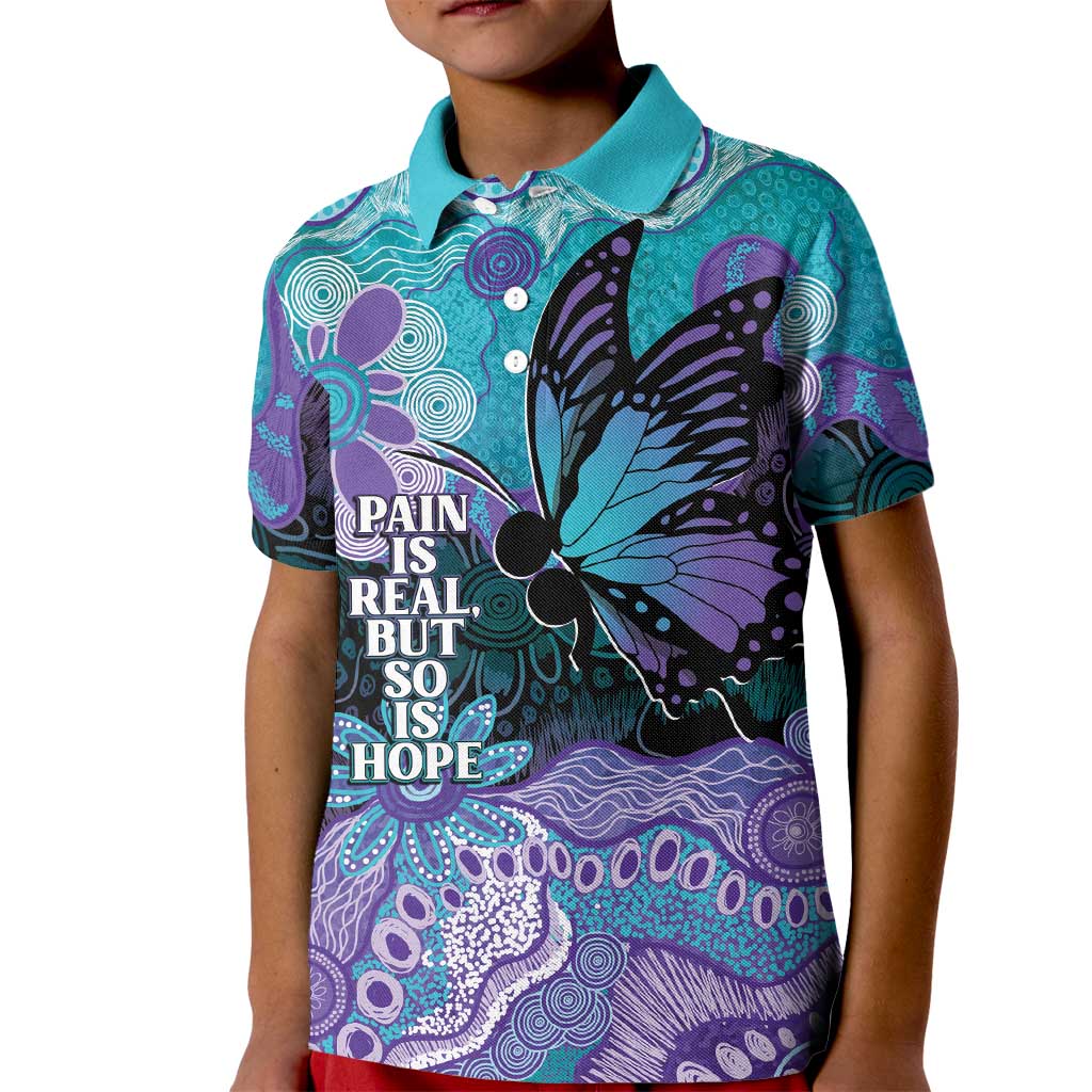 Australia Indigenous Teal Purple Contemporary Aboriginal Art Kid Polo Shirt Hope Is Real