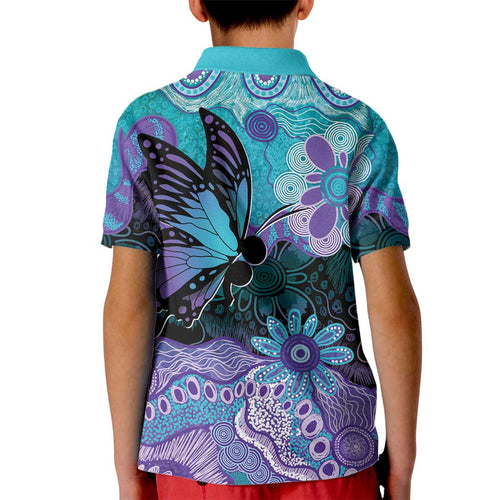 Australia Indigenous Teal Purple Contemporary Aboriginal Art Kid Polo Shirt Hope Is Real