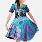 Australia Indigenous Teal Purple Contemporary Aboriginal Art Kid Short Sleeve Dress Hope Is Real