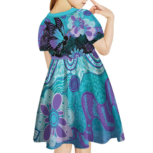 Australia Indigenous Teal Purple Contemporary Aboriginal Art Kid Short Sleeve Dress Hope Is Real