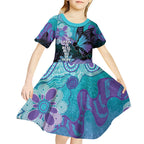 Australia Indigenous Teal Purple Contemporary Aboriginal Art Kid Short Sleeve Dress Hope Is Real