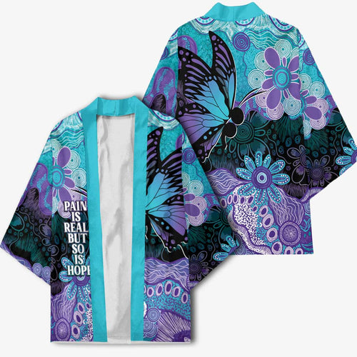 Australia Indigenous Teal Purple Contemporary Aboriginal Art Kimono Hope Is Real