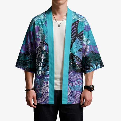 Australia Indigenous Teal Purple Contemporary Aboriginal Art Kimono Hope Is Real